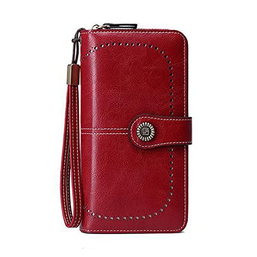 Women Leather Wallet Crossbody Shoulder Bag with Double Zipper and Mobile Phone Purse with Shoulder Strap