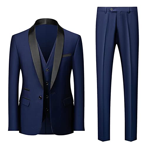 Costume trois pièces bleu uni pour homme veste ajustée gilet et pantalon de fête 4XL