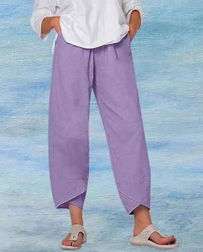 Cotton Linen Capri Pants Summer Printed Casual Cropped Palazzo Lounge Pants Trendy Comfy Baggy Trousers with Pockets4