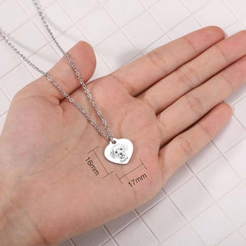 INBLUE Personalisierte Haustier Porträt Halskette für Frauen Edelstahl Rund/Herz Scheibe Gravur mit Bild Name Angepasst Haustier Verlust Gedenk Geschenke für Haustier Liebhaber A2 - Silber