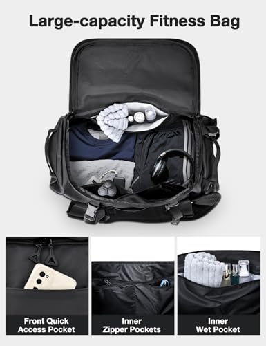 Gym Bag for Men Convertible Large-Capacity Gym Backpack, Water-Resistant Travel Duffel with Shoe Compartment, Quick Access Pockets & Adjustable Straps - Image 6