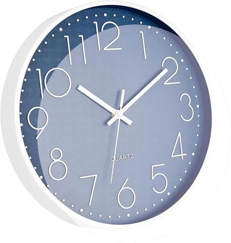 Image of TEKCOOL Plastic Digital Wall Clock 12 inch Silent Quartz Decorative Non-Ticking Classic Clock Battery Operated Round Easy to Read for Room /Home /Kitchen /Bedroom /Office /School- (Cerulean);