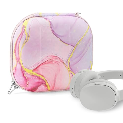 Geekria NOVA Headphones Case Compatible with Skullcandy Riff 2, Lowrider Case, Replacement Hard Shell Travel Carrying Bag with Cable Storage (Pink Marble)