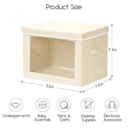 Image of Homsorout Storage Bins with Lids - Small Fabric Organizers with Window, Collapsible Storage Bins for Clothes, Decorative Closet Organizers for Towels, Tshirt, 3 Pack, Beige