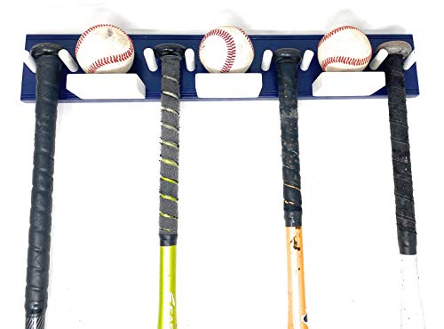 MWCSPORTS Navy Blue Baseball/Softball Bat Ball Display Holder Rack 4 Full Size Standard Bats 3 Balls Wood Display Trophy Awards …