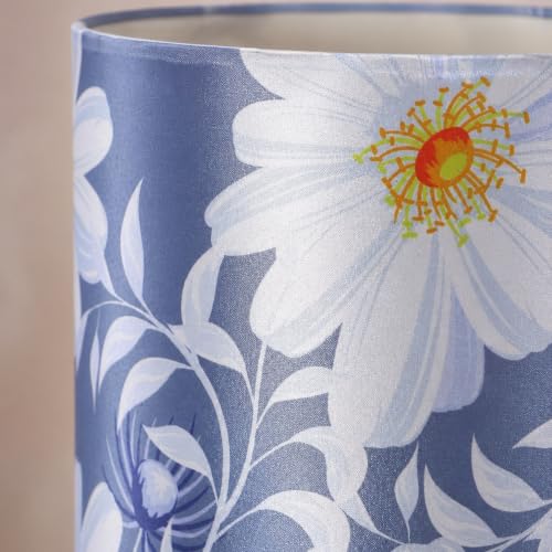 Image of tu casa Wooden Table Lamp Floral Satin Shade for Bedroom, Lounge,H-12