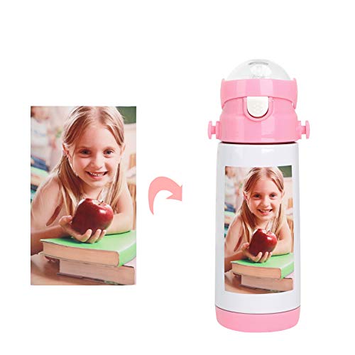 add a cup thermos - Custom Photo Thermos Cup Coffee Mug, Personalized DIY Print Stainless Steel Bottle Water Kettle with Button Closure and Hanging Strap -Add Your Photo&Text (Pink Thermos Cup)