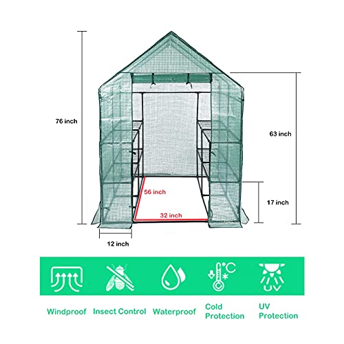 SV SCOOL VALUE Greenhouses for Outdoors, PE Walk in Greenhouse with 2 Side Mesh Windows, Portable Green House with Anchors & Ropes Stands Up to Wind, 56"x56"x78"Green