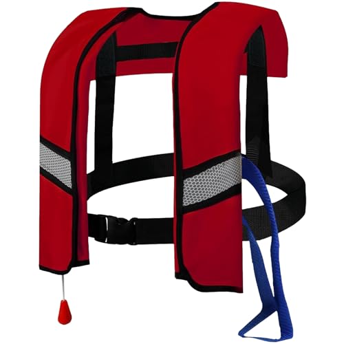 150N Automatic Inflatable Life Jacket – Adjustable Nylon Swim Vest with CO2 Inflation, Reflective Strips & Safety Buckle (Red) by FOLALIFE - Used condition - US$25.59