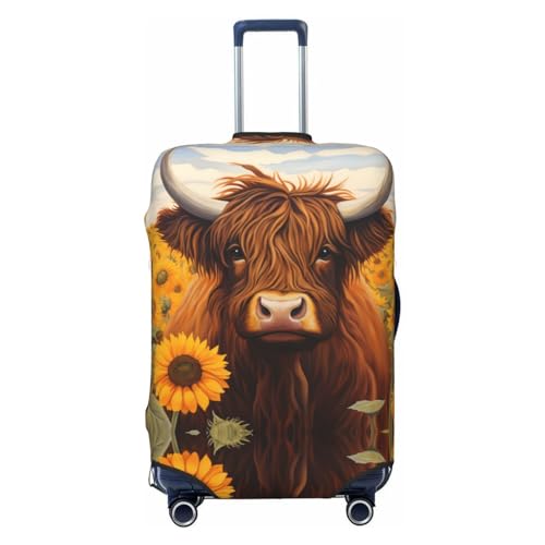 Luggage Cover Protector Suitcase Cover - Countryside Sunflower Cow Santi-Scratch Uitcase Cover for Luggage