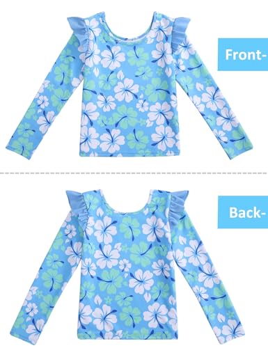 Image of Girls Rash Guard Swimsuit Set Long Sleeve 2 Pieces Bathing Suit Swimming Skirt with Shorts 4-13Y