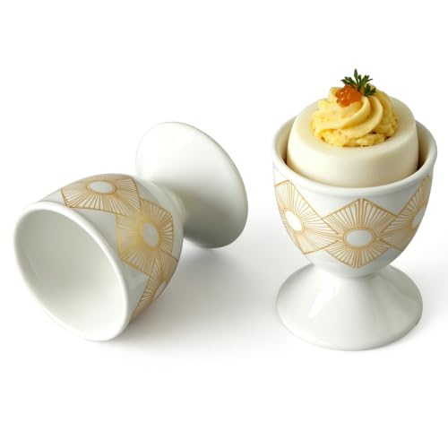 Image of Cinf Ceramic Egg Cups, Set of 2, Art Deco Boiled Egg Holders for Breakfast