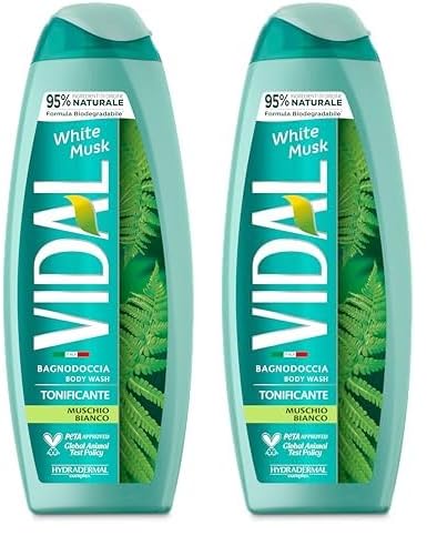 Vidal - Bagnoschiuma White Musk, Formula Tonificante, Fragranza Muschio Bianco, Dermatologicamente Testato, 500ml (Confezione da 2)