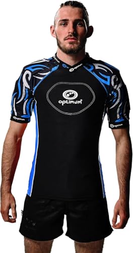 Optimum Word Rugby Approved Razor Protective Top for Adults & Kids – Lightweight Unisex EVA Padded Shirt for Rugby, Breathable Lycra Compression Fit - Black/Silver, Small Boys