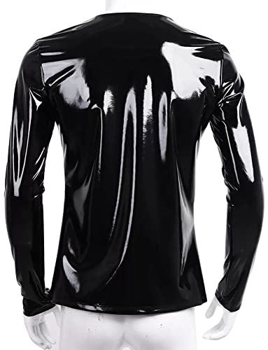 Image of Panegy Men's Liquid Shiny Leather Shirt Jacket Slim Fit Wetlook Party Nightout Club 70s /80s Disco Blouse Tshirt