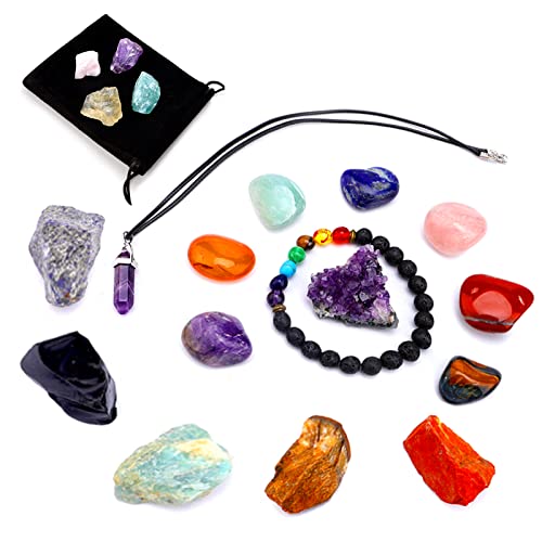 Purpledi Juego de Piedras y Cristales Curativos, Chakra Stones Set, 7 Piedras de Chakra, Healing Crystals Chakra Stones Set, para Meditación, Equilibrio de Chakras, Terapia de Cristal Cover