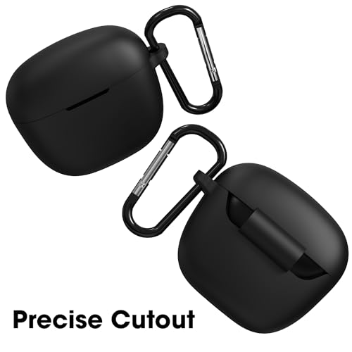 Image of Sounce Earphone Case Cover Compatible for Boat Airdopes 113, Soft Silicone Skin Case Cover Shock-Absorbing Protective Case with Keychain [Front LED Visible](Black)
