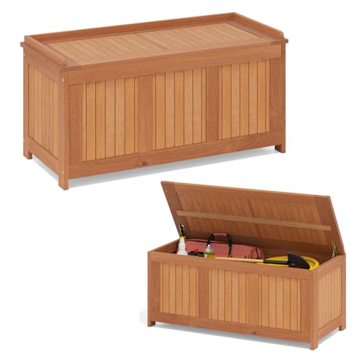 RELAX4LIFE 3-EN-1 Banc Coffre de Rangement Extérieur 220 L en Bois avec Couvercle Rabattable,...