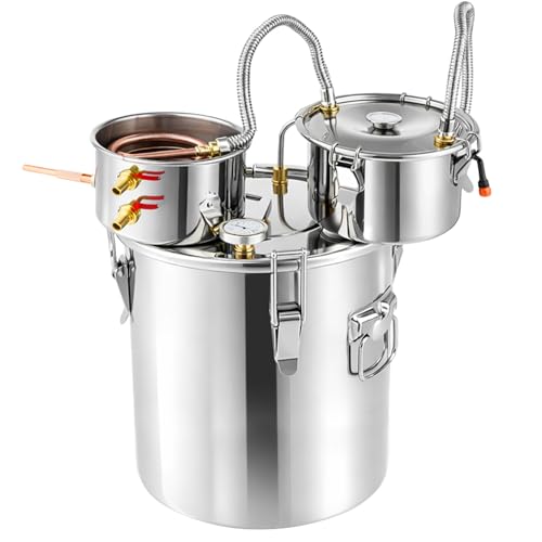 Image of Moonshine Still Distiller 3Gal 12L Stainless Steel Distiller Kit 3 Pots Water Distiller with Thermometer Pump and Copper Coil for Home Brewing DIY Whisky Wine Brandy Sliver