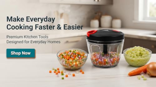 Image of Manual Vegetable Chopper Hand Push Food Processor with Stainless Blades (Black Blue, 500 Milliliters)