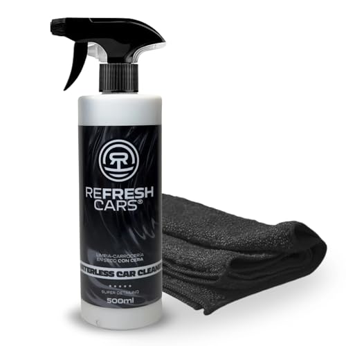Refresh Cars Kit Limpieza de Coche en Seco con Cera Carnauba - Lavado Sin Agua y Tratamiento Cerámico Híbrido. Abrillantador y Protector para Carrocería y Moto. INCLUYE BAYETA Microfibra