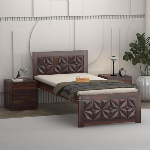Image of Solid Sheesham Wood Bed 6.5X3 Single Bed Without Storage for Bedroom - Single Cot Wooden BedSingle Size for Living Room Guest Room - 12 Month Warranty (Asher Walnut)