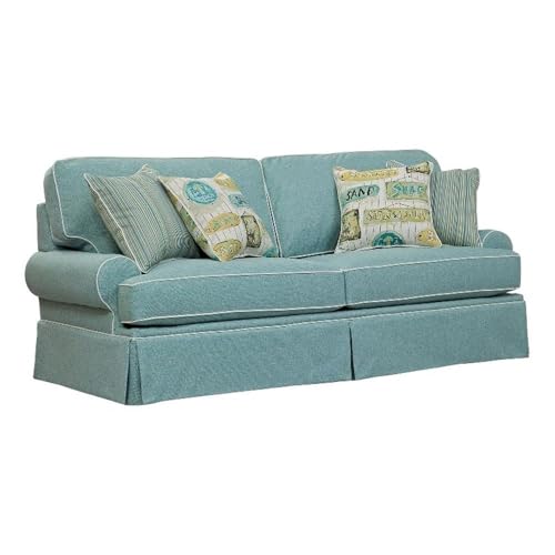 Pemberly Row Coastal Fabric Sofa in Turquoise with 4 Accent