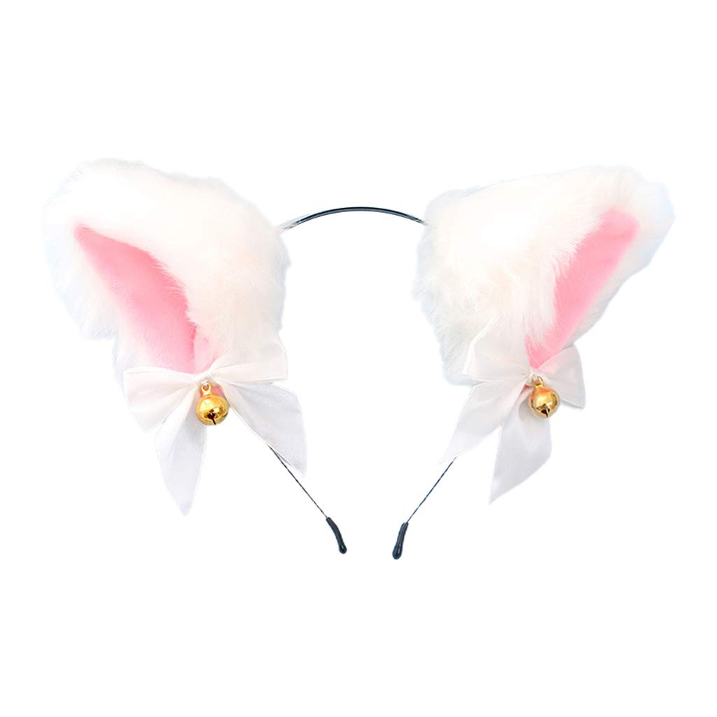 Fentency Women Sweet Lovely Anime Headband Lovely Furry Plush Cats Ears Hair Hoop with Bowknot Small Bells Cosplay Headpi