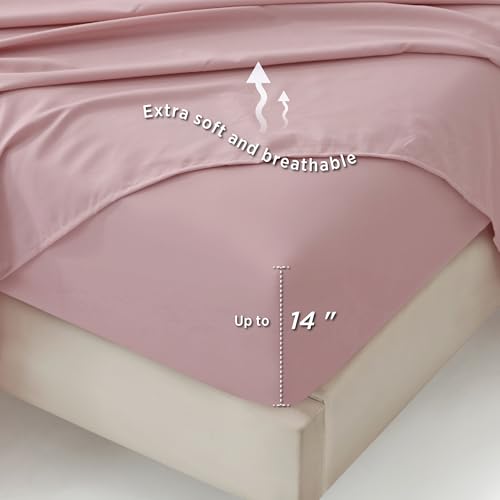 Image of Bedsure Rose Pink Queen Comforter Set - 7 Pieces Floral Bedding Sets Queen Bed in a Bag with Reversible Botanical Flowers Comforter, Sheets, Pillowcases & Shams