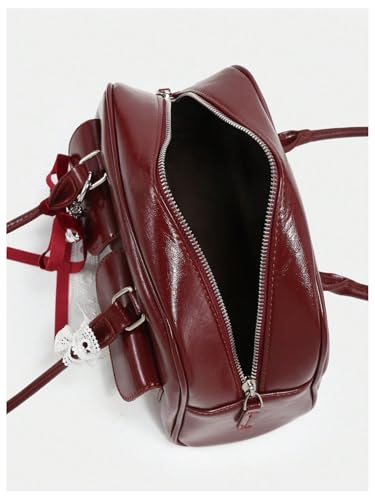 GORGLITTER Women's Y2k Purse Leather Bags Bow Tie Lace Clutch Vintage Shoulder Handbags3