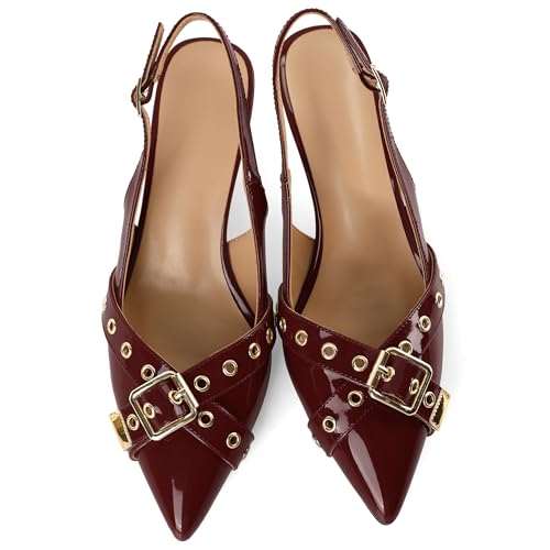Esvowido Low Kitten Heel Pumps for Women Pointed Closed Toe Slingback Kitten Heels Slingback Slip-on Dress Shoes3