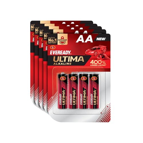 Image of Eveready Ultima Alkaline AA Battery, 400% Longer Lasting, Anti-Leak Turbolock Technology, Eco-Friendly Batteries for High-Drain Devices Household Devices & Toys, Pack of 4 X 5