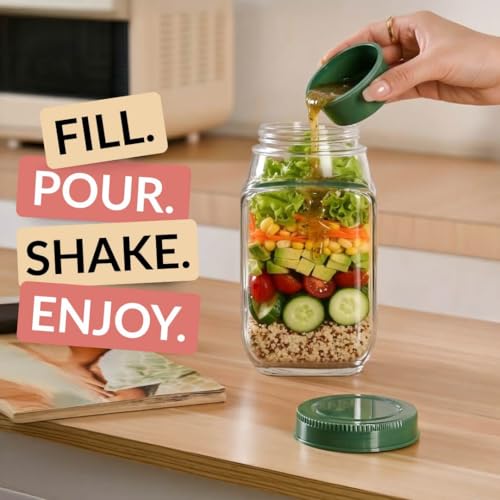 Image of Nestasia Salad Jar with Side Opening & Lid for Office (1.2L) - Leak Proof Salad Jar with Dressing Compartment | Airtight & Dishwasher Safe Portable Meal Prep Container - Perfect for Work & Travel