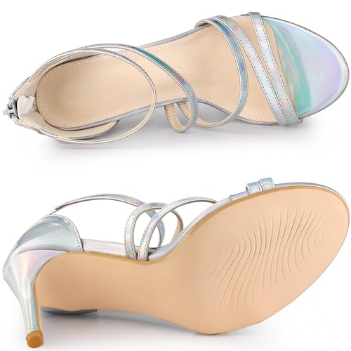 Allegra K Allegra K Women's Back Zip Strappy Stiletto Open Toe Heels Silver Sandals 8 M US