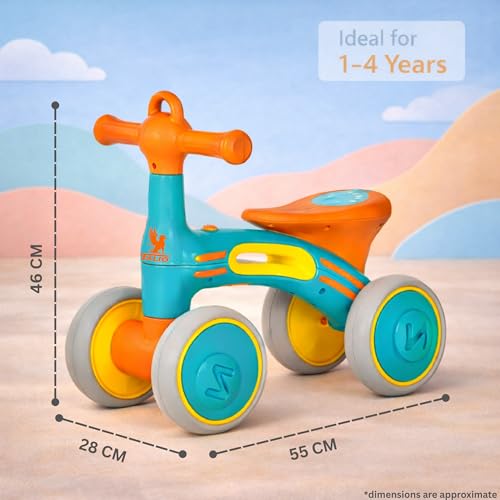 Image of TALIO Kids 4-Wheel Balance Bike with LED & Music | BIS Certified | Toddler Ride-On | Comfortable Seat | for Ages 1-4 Years | AA Batteries Included (GBB-503 /02) (Brown /Green)