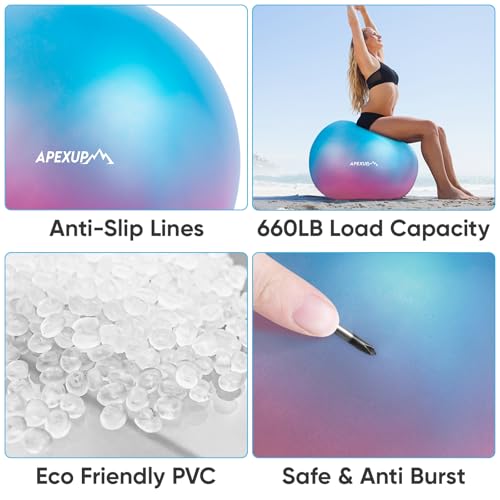 Image of APEXUP Yoga Ball, 660 lbs Anti-Burst Exercise Ball with Pump, 5 Sizes