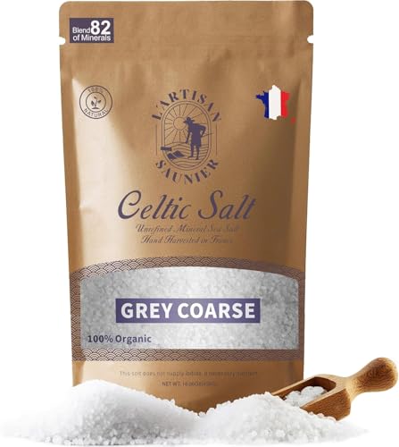 L'Artisan Saunier French Celtic Salt Organic Coarse - Grey Coarse Sea Salt, 1lb - 16oz, Unrefined - French - Certified 100% Natural, Hand Harvested, Sun Dried (450g)