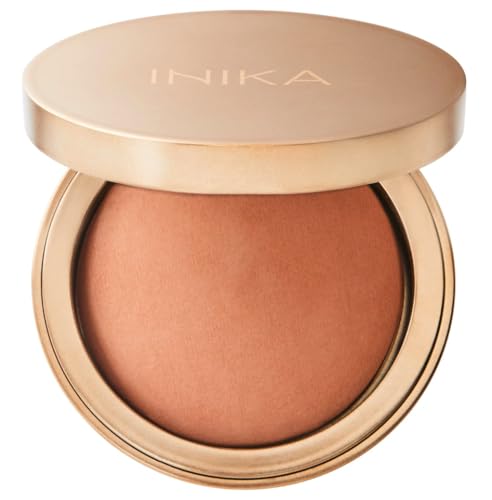 INIKA Baked Mineral Bronzer | Golden Summer Glow and Contour with 100% Natural Ingredients, Blendable Formula, Firms + Hydrates Skin. Talc Free Formula with Skincare Ingredients. Sunkissed