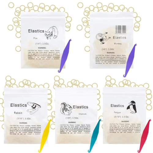 VEGCOO 1000 Pcs Orthodontic Elastic Rubber Bands, 1/8",3/16'',1/4", 5/16",3/8", Braces Teeth with 10 Pcs Placers Braces Teeth Accessory, Dental Orthodontic Elastics Dentist Braids Braces Teeth Gap