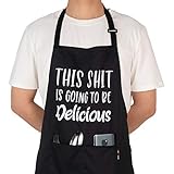Homsolver Cute Black Chef BBQ Aprons with Two Pockets - This is Going to be Delicious - Great for Birthday, Christmas, Thanksgiving Gifts for Your familly