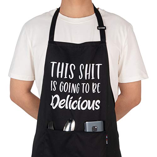 Homsolver Cute Black Chef BBQ Aprons -Great for Birthday, Christmas, New Year Eve，Thanksgiving Gifts for Your MOM (30.5