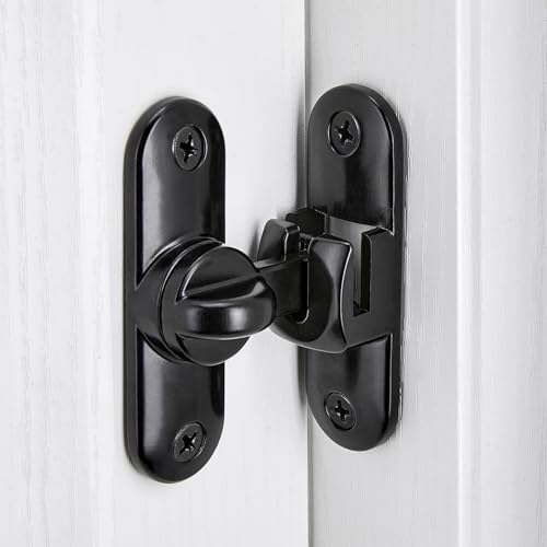 Image of INIRET 2 Packs Black Barn Door Latches,90 /180 Degree Gate Lock,Flip Gate Latches Hardware,Zinc Alloy Right Angle Door Lock Latch,Door Security Sliding Door Latch Lock for Cabinets,Bathroom