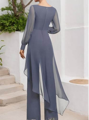 Jumpsuit Mother of the Bride Dress Chiffon Scoop Neck Long Sleeve Elegant Wedding Guest Dress with Pleats 20253