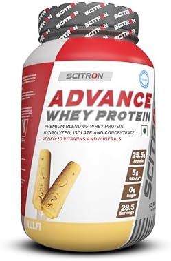 Scitron Advance Whey Protein 1Kg Kulfi (28.5 Servings, 25.5g Protein, 5g BCAAs, 0g Sugar, 20 Vitamins & Minerals) Certified by Labdoor,USA | Sourced from Glanbia Nutrition | Certified by Informed Choice
