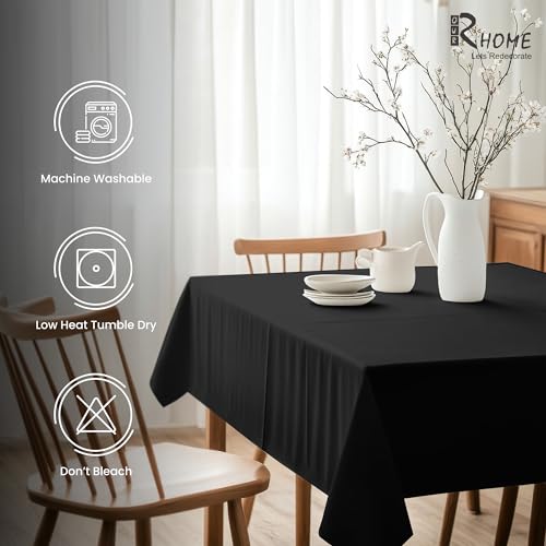 Image of R home 100% Cotton Solid Table Cover | Black | 56 x 56 Inch I 200 GSM Thick Fabric, Anti-Skid | Machine Washable & Reusable | Ideal for Dining Table & Centre Table, Easy Maintenance
