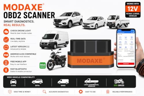 Image of MODAXE Smart V2.2 OBD II Scanner with Bluetooth 4.0 - Enhanced Light Commercial Vehicle (9-24V) Diagnostics - Compatible with Android & Apple iOS
