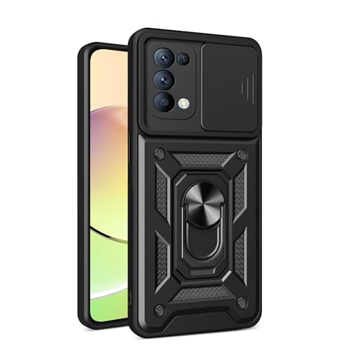 Funda para OPPO Reno5 5G [2 en 1 Tapa del Objetivo de la cámara de Diapositivas] Compatible con OPPO Reno5 5G Funda Case Carcasa Black