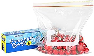 WRAPOK Ziplock Freezer Bags Large Reusable Food Plastic Seal Bag Soup Storage Zip Lock Bag, 10.5 x 11 Inch - 50 Count