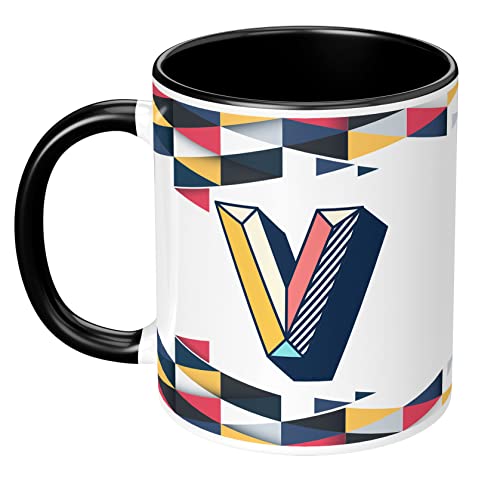 Image of 3D Colorful Alphabet Letter V Printed Coffee Mug For Girls Boys Friends Love Kids Best Gift For Birthday Anniversary Initial Letter V (Microwave Safe Ceramic Tea Coffee Mug-350ml) - ABV3TM2 67