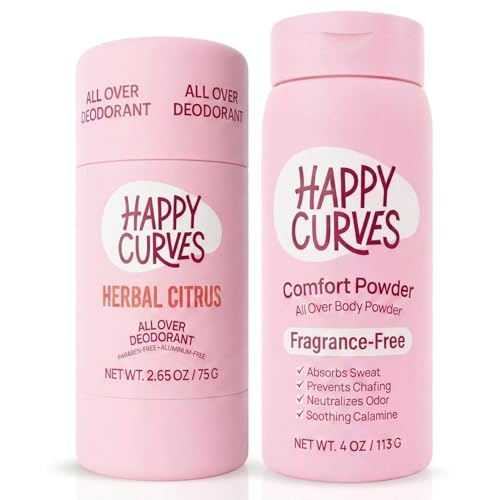 HAPPY CURVES Aluminum-Free Deodorant (Herbal Citrus) & Talc-Free Anti-Chafe Comfort Powder (Fragrance-Free) Bundle - Odor & Chafe Defense for Women